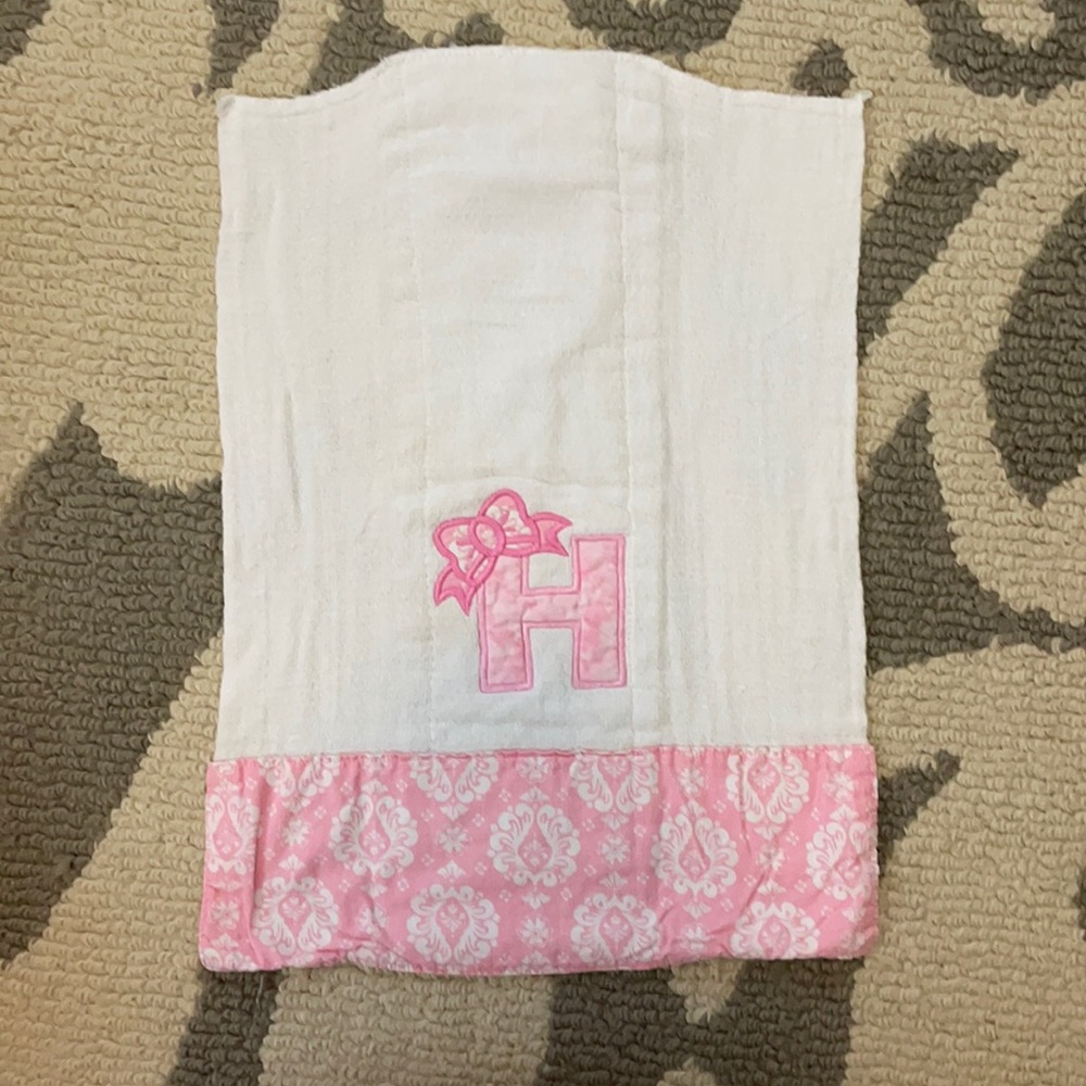 Monogrammed “H” burp rag